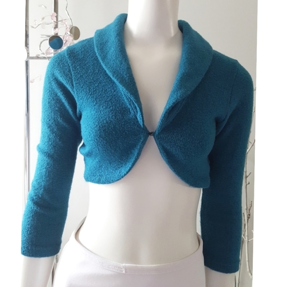 🔖Y2K UB Vintage☆Blue Knit Bolero Cardigan - Picture 2 of 4